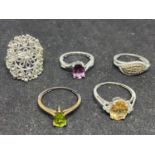 FIVE SILVER RINGS MARKED 925 WITH VARIOUS STONE DESIGNS