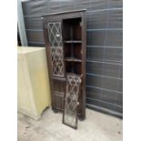 A PRIORY STYLE GLAZED AND LEADED CORNER CUPBOARD, 27" WIDE