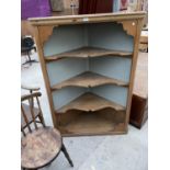 A PINE FOUR TIER OPEN CORNER CUPBOARD - 40" WIDE