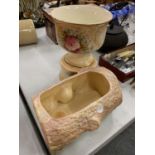 A VINTAGE DECORATIVE FOLEY EARTHENWARE PLANT HOLDER AND A FURTHER SYLVAC PLANTER