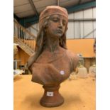 A LARGE TERRACOTTA BUST OF A CLASSICAL LADY HEIGHT APPROXIMATELY 55CM