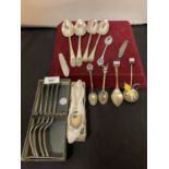 VARIOUS ITEMS OF FLATWARE TO INCLUDE SILVER PLATE