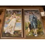 A PAIR OF EMBROIDERED PICTURES DEPICTING A MAN AND A WOMAN IN THE REGENCY STYLE APPROXIMATELY