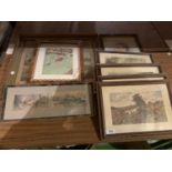 EIGHT FRAMED PRINTS AND PICTURES DEPICTING HUNTING SCENES