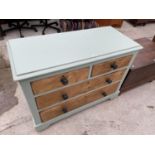 A PAINTED VICTORIAN PINE CHEST OF TWO SHORT AND TWO LONG DRAWERS, 41" WIDE