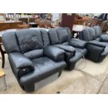 A MODERN LEATHER THREE PIECE SUITE, THE TWO CHAIRS BEING ELECTRIC RECLINERS