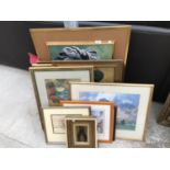 AN ASSORTMENMT OF VARIOUS SIZED PRINTS AND PICTURES