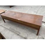 A RETRO TEAK COFFEE TABLE WITH SIX DRAWERS - 59" X 18"