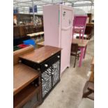 A BLACK AND WHITE PAINTED TALLBOY AND A PINK PAINTED WARDROBE