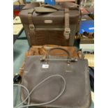 THREE CARRY CASES TO INCLUDE A VINTAGE SATCHEL CONTAINING SHEET MUSIC ETC