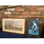 ONE LARGE WOODEN FRAMED PRINT OF A VILLAGE CRICKET SCENE SIGNED ROY PERRY AND A WOODEN FRAMED