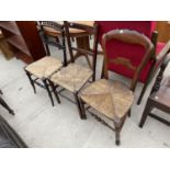THREE VICTORIAN RUSH SEATED BEDROOM CHAIRS