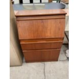 A RETRO G-PLAN STYLE TEAK BUREAU, 30" WIDE