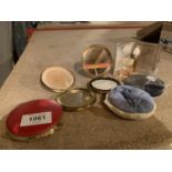 AN ASSORTMENT OF COMPACT MIRRORS AND PERFUMES ETC