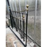 A VICTORIAN STYLE BLACK AND BRASS BEDSTEAD - 58" WIDE