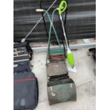 TWO VINTAGE LAWN MOWERS AND A FLOOR STEAMER