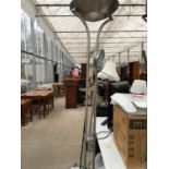 AN UPRIGHT 'MOTHER AND DAUGHTER' CHROME FLOOR LAMP BELIEVED IN WORKING ORDER BUT NO WARRANTY