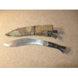 AN ARMY SERVICE KUKRI KIFE, 27CM BLADE STAMPED ORDEP (ORDINANCE DEPARTMENT) NEPAL 8/80, WITH