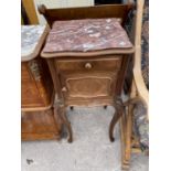 A VICTORIAN FRENCH WALNUT POT CUPBOARD WITH MARBLE TOP (A/F)