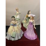 FOUR LADY FIGURINES TO INCLUDE DOULTON, AMETHYST, BELLE OF THE BALL ETC.