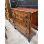 A VICTORIAN MAHOGANY CHEST OF FOUR SMALL, THREE LONG AND ONE TOP HAT DRAWER WITH EBONY HANDLES - 47"