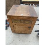 A VINTAGE HABERDASHERY CHEST WITH THREE MINIATURE DRAWERS AND A FURTHER LARGE STORAGE SECTION