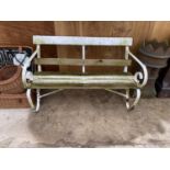 A VINTAGE SLATTED GARDEN BENCH WITH METAL ENDS (HAD SOME REFURBISHMENT)