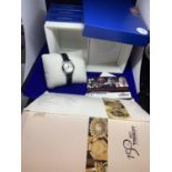 A TISSOT 150 YEARS LADIES WATCH IN PRESENTATION BOX WITH THE HISTORY OF TISSOT BOOK ETC