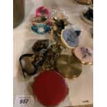 AN ASSORTMENT OF COMPACT MIRRORS AND PERFUMES ETC