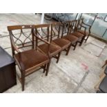 A SET OF SIX EDWARDIAN STYLE MAHOGANY AND INLAID DINING CHAIRS (TWO CARVERS)