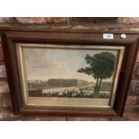 AN OAK FRAMED PICTURE OF "A VIEW OF THE ROYAL PALACE OF HAMPTON COURT"