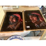 A PAIR OF SIGNED PAINT ON FABRIC PICTURES DEPICTING PIRATES