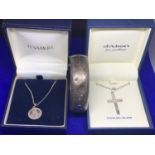 TWO SILVER NECKLACES IN PRESENTATION BOXES TO INCLUDE A ST CHRISTOPHER AND A CROSS WITH A HALLMARKED