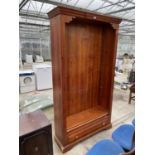 A LARGE PINE OPEN BOOKCASE WITH DRAWER TO THE BASE, 44" WIDE