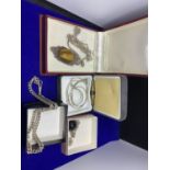 FOUR SILVER NECKLACES TO INCLUDE TWO WITH PENDANTS AND PRESENTATION BOXES