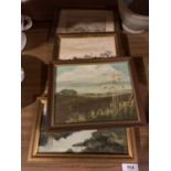 THREE SMALL OIL ON BOARD PASTORAL PICTURES AND A FURTHER TWO PRINTS
