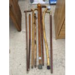 AN ASSORTMENT OF WALKING STICKS TO INCLUDE SOME WITH DECORATIVE DESIGN