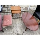 A DRESSING STOOL, NEST OF TWO TABLES AND AN OVAL COFFEE TABLE