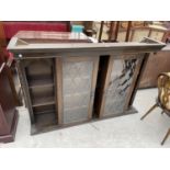 AN OAK DRESSER TOP WITH TWO LEAD GLAZED DOORS