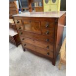 A VICTORIAN MAHOGANY CHEST OF FOUR SMALL, THREE LONG AND ONE TOP HAT DRAWER WITH EBONY HANDLES - 47"