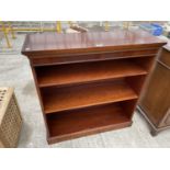 A MODERN MAHOGANY OPEN BOOKCASE, 38" WIDE