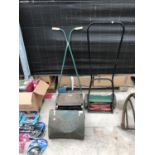 TWO VINTAGE LAWN MOWERS AND A FLOOR STEAMER