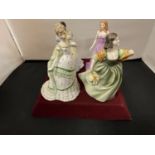 FOUR LADY FIGURINES TO INCLUDE DOULTON, AMETHYST, BELLE OF THE BALL ETC.