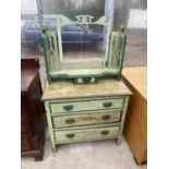 A LATE VICTORIAN RE-PAINTED DRESSING CHEST (LACKING MIRROR), 35" WIDE