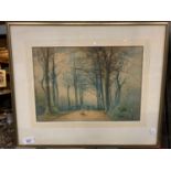 A FRAMED WATERCOLOUR OF TRENTHAM WOODS WITH PHEASANTS IN THE FOREGROUND