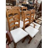 FIVE MODERN BEECH LADDERBACK CHAIRS (ONE CARVER)