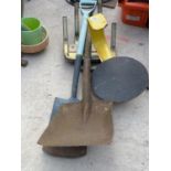 AN ASSORTMENT OF HAND TOOLS TO INCLUDE THREE SHOVELS ETC