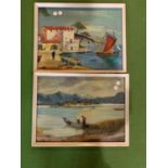 A PAIR OF INITIALLED OIL ON BOARD COASTAL PAINTINGS