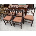 THREE ERCOL ELM DINING CHAIRS AND TWO CARVERS