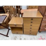 A RETRO TEAK SCHREIBER CHEST OF SIX DRAWERS AND A BEDSIDE LOCKER